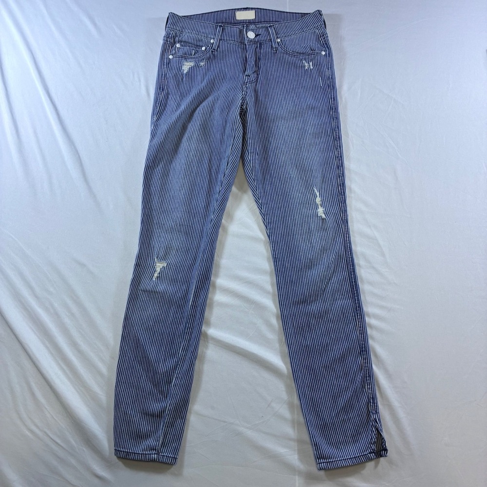 Mother The Vamp On the Road Railroad Stripe Stretch Jeans Blue White 24